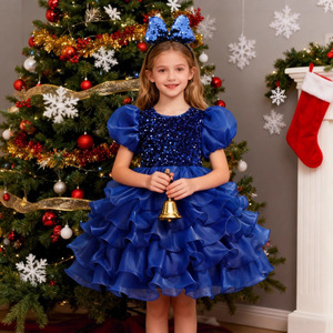 Girls <b>Sequined</b> Tutu Dress Cap Sleeve <b>Red</b> Princess Birthday Party Dress With Headband - Product Image 3