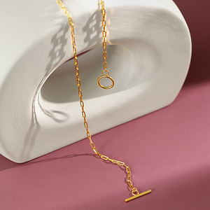 Collana con barra in argento puro 925 ins design di nicchia catene d'oro semplici collana con fibbia OT per girocollo con clavicola da donna - Product Image 5