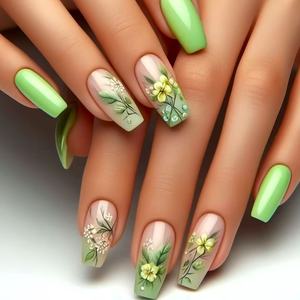 <span class=keywords><strong>Faux</strong></span> ongles carrés en acrylique 3D rose menthe, faits à la machine, couvrance totale, 24 pièces, finition mate, motif floral stéréo, <span class=keywords><strong>poudre</strong></span> scintillante - Product Image 3