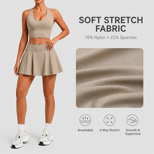 Conjunto Deportivo para Mujer, Falda Plisada de Cintura Alta con Pantalones Cortos de Seguridad con Bolsillo, Camiseta Deportiva Transpirable para Bádminton y Golf - Product Image 2