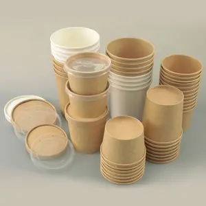 Food Gradesugarcane disposable take away poly-coated 8 oz 12oz paper food soup containers cup with PLA coating
