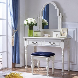 Luxe <span class=keywords><strong>commode</strong></span> de chambre à coucher en <span class=keywords><strong>bois</strong></span> <span class=keywords><strong>blanc</strong></span> avec miroir et tabouret pour chambre - Product Image 2