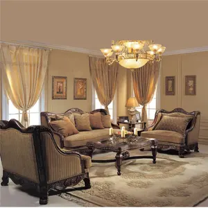 Antique Italian Style High End Villa Furniture Wooden Structure 7 Seater Living Room Classic Sofa Set