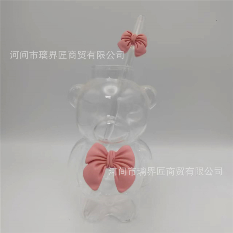 Little bear-pink bow-with straw