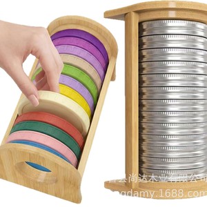 Estante de almacenamiento de tapas de tarros de bambú, estante de almacenamiento de tapas sencillo, estante de madera para tapas de tarros de cocina, estante de almacenamiento de madera. - Product Image 1