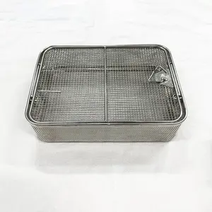 High quality 304/316 stainless steel wire braided medical disinfection basket ultrasonic cleaning basket
