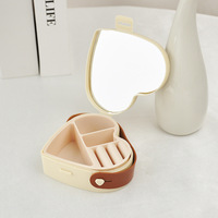 Boîte de rangement cosmétique en plastique à double pont pour fille rose avec coeur maquillage miroir affichage boîte de collier