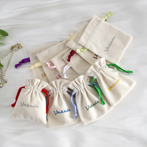 9*12cm New Luxury Beige High End Thick Velvet Pouch With Grosgrain <b>Ribbon</b> Jewelry Drawstring Gift Pouches Bag Bracelete Holder - Product Image 2