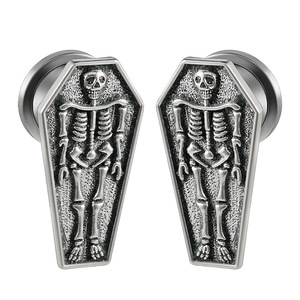 Pendientes de acero inoxidable con diseño geométrico punk estilo caja sorpresa aleatoria, varios diseños, con película brillante y conos acampanados. - Product Image 5