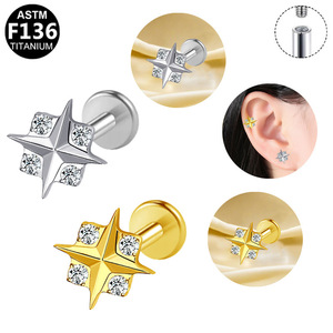 Clous d'oreilles géométriques en titane et zircone F136 ASTM pour piercing du cartilage, bijoux unisexes - Product Image 3