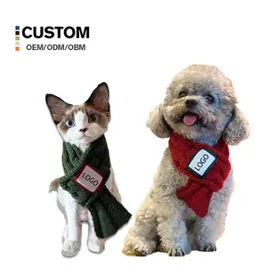 Classic Cotton Knitted Dog Scarf Solid Color Pet Necklace for Winter and Fall Popular Acrylic Material Accessories