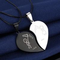Collares de Corazón Roto Acero inoxidable negro Grabado Love You Colgantes Collar Regalo del día de San Valentín