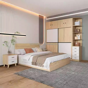 Cost-Effective Studio Apartment Bedroom Furniture Sets <b>Light</b> Wood Bed Wardrobe & Floating Desk Combo for Compact Living <b>Space</b> - Product Image 2