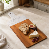 Planche à découper en bois d'acacia avec empiècements en marbre, planche à légumes, plateau de service, planche à découper en bois massif – Vente en gros