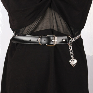 Cadena de cintura de cuero de moda con forma de corazón, accesorio de cadena metálica para mujer, estilo hip hop para vestido de fiesta - Product Image 1