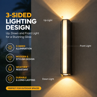 Lámpara de Pared LED para Exteriores Moderna, Impermeable IP65, 18W, Iluminación Superior/Inferior/Frontal de Aluminio para Jardín y Porche con 2 Años de Garantía