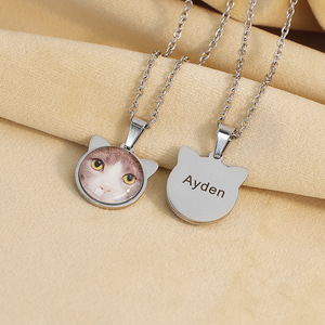 Elegante personalizado de acero inoxidable Color collares niños de moda chapado en oro enlace joyería imagen foto boda conmemoración - Product Image 6