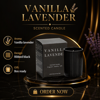 Bougie d'aromathérapie en verre côtelé noir 180g, 8 parfums, cire noire, coffret cadeau, vente en gros, fournisseur OEM ODM, marque privée