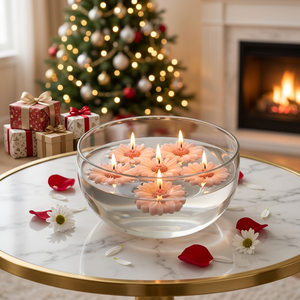 Bougie flottante en forme de marguerite rose en paraffine, sans fumée, sans gouttelettes, pour décoration intérieure de Noël, bougie artistique moderne non parfumée - Product Image 1