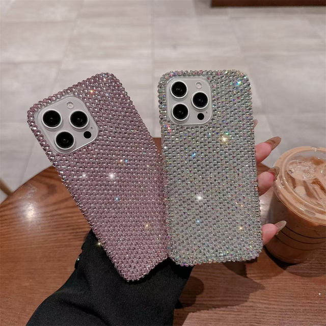 Luxury Cute Sparkle Rhinestone Cover Bling Glitter Diamond Phone Case for iPhone 17 16 15 14 13 Pro Max Mobile Covers for Girls