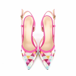 Été Sexy Talons fins Femmes Pompes Chaussures Pointed Toe Fashion Colorful Argyle Checks Patterns Ladies Slingbacks Party Sandals - Product Image 5