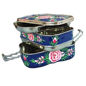 El boyalı öğle yemeği için Bento kutusu emaye paslanmaz çelik konteyner Tiffin yemek kurabiye kutusu çiçekler hindistan - Product Image 1