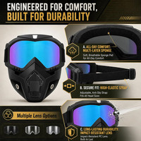 Masque de moto tout-terrain multicolores avec protection UV, anti-vent et anti-poussière pour casque