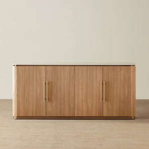 Meuble de salle à manger de luxe, buffet en placage de chêne brun avec plateau en pierre, buffet en bois - Product Image 1