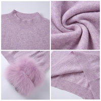 Jancoco mode manches longues col rond femmes pull tricoté à la main pull avec poignets en fourrure de renard