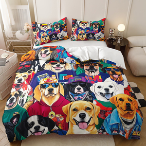 Ensemble de literie imprimé numérique en polyester-motif chat et chien, 1 housse de couette + 1/2 taies d'oreiller pour les amoureux des animaux de compagnie - Product Image 5