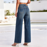 Celana Jeans Wanita Model Baggy Wide Leg 90an, Pinggang Tinggi, Raw Hem, Bahan Denim Stretch, Grosir Pabrik