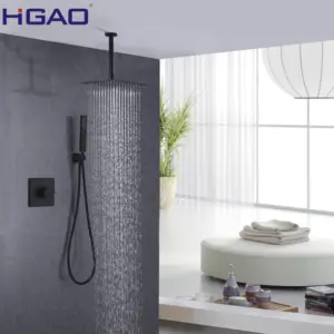 High water pressure black plated bath 9 inch water saving square bath ceiling overhead rain head shower