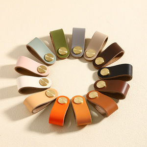 Luxury PU Leather Brass Drawer Knobs Colorful Cowhide Cabinet Handles Child-Safe Bumper Pulls for <b>Wardrobe</b> Kids' Furniture - Product Image 2