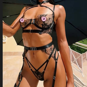 Hxz4426a Groothandel Mode Vrouwen Lingerie Kant Erotisch Sexy Ondergoed Zwart Luxe Dunne Mesh Lingerie Sets - Product Image 3