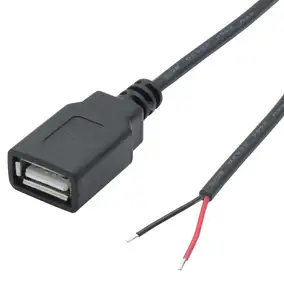 Câble d'alimentation court USB 2.0 femelle 2 broches, 30cm/11.8in USB 12V/3A Pigtail Open End, pour et câble de bricolage d'équipement USB