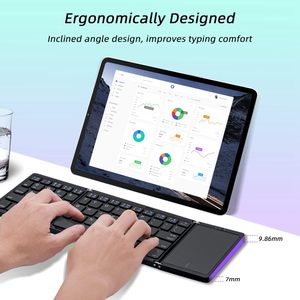 Plastic Portable Mini Three-Folding bluetooth Keyboard Wireless Touchpad English keyboard Laptop for IOS <b>Android</b> iPad - Product Image 5