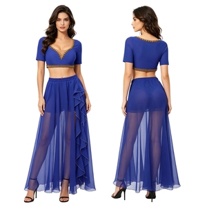 Conjunto de Top Corto y Falda Fluida de Gasa para Danza del Vientre, Ropa Casual Diaria, Fiestas Temáticas y Navidad - Product Image 5