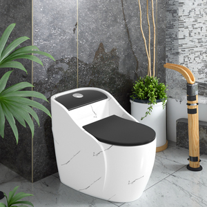 Recién llegado <span class=keywords><strong>de</strong></span> lujo, mármol, cerámica, Color blanco, <span class=keywords><strong>asiento</strong></span> negro, artículos sanitarios montados en el suelo, inodoro <span class=keywords><strong>de</strong></span> una pieza Inodoro - Product Image 2