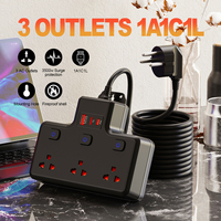 Multiprise thaïlandaise 16A de haute qualité avec protection contre les surtensions, 3 prises CA, ports USB et interrupteurs indépendants pour usage domestique