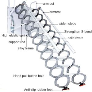 12-Bước Trắng Gác Mái Treo Tường Gấp Loft Thang Có Thể Thu Vào Đóng Mở Rộng Cầu Thang Hệ Thống Pulldown Vận Chuyển Hàng Hóa Thang Máy - Product Image 6