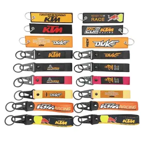 Tùy Chỉnh Thêu Xe Logo Dây Buộc Dệt Móc Chìa Khóa Llavero/Thêu Vải Keyring Keychain