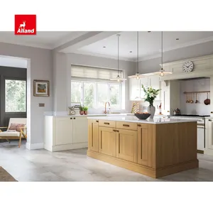 AllandCabinet ahşap mutfak mobilyası katı ahşap U şekli iki ton tasarım beyaz ve kahverengi mutfak dolapları