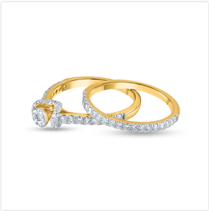 Parure de mariage en or jaune 14 carats avec bague de fiançailles délicate et alliance assortie d'Inde - Product Image 5