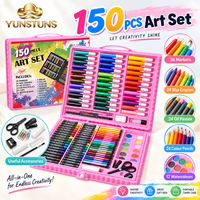Ensemble complet de fournitures artistiques 150 pièces, marqueurs multimédias, pastels à l'huile, crayons, aquarelles, emballage OEM pour le dessin des étudiants