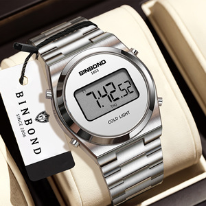 Binbond Digital Watch Stainless Steel 11mm 30M Waterproof Led Display Day Date Fold Clasp - Product Image 1