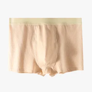 Cuecas boxers masculinas de algodão puro, cuecas boxers confortáveis e respiráveis, listra simples de alta qualidade