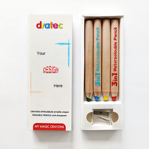 Crayons en bois non toxiques 3 en 1 DRATEC, 4 couleurs, 7 pouces, crayons de dessin en bois solubles, en boîte en papier, pour fournitures scolaires - Product Image 3