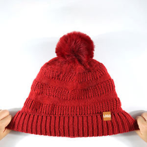<span class=keywords><strong>Bonnet</strong></span> en tricot jacquard pour femme avec <span class=keywords><strong>pompon</strong></span>, rouge, noir, gris, <span class=keywords><strong>kaki</strong></span>, beige, chaud pour l'hiver, double couche brossée - Product Image 2