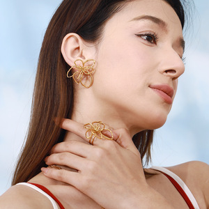 Floral Gold Tone <b>Ring</b> <b>Open</b> Design Geometric Shape Unisex Fashion Jewelry Gift - Product Image 4