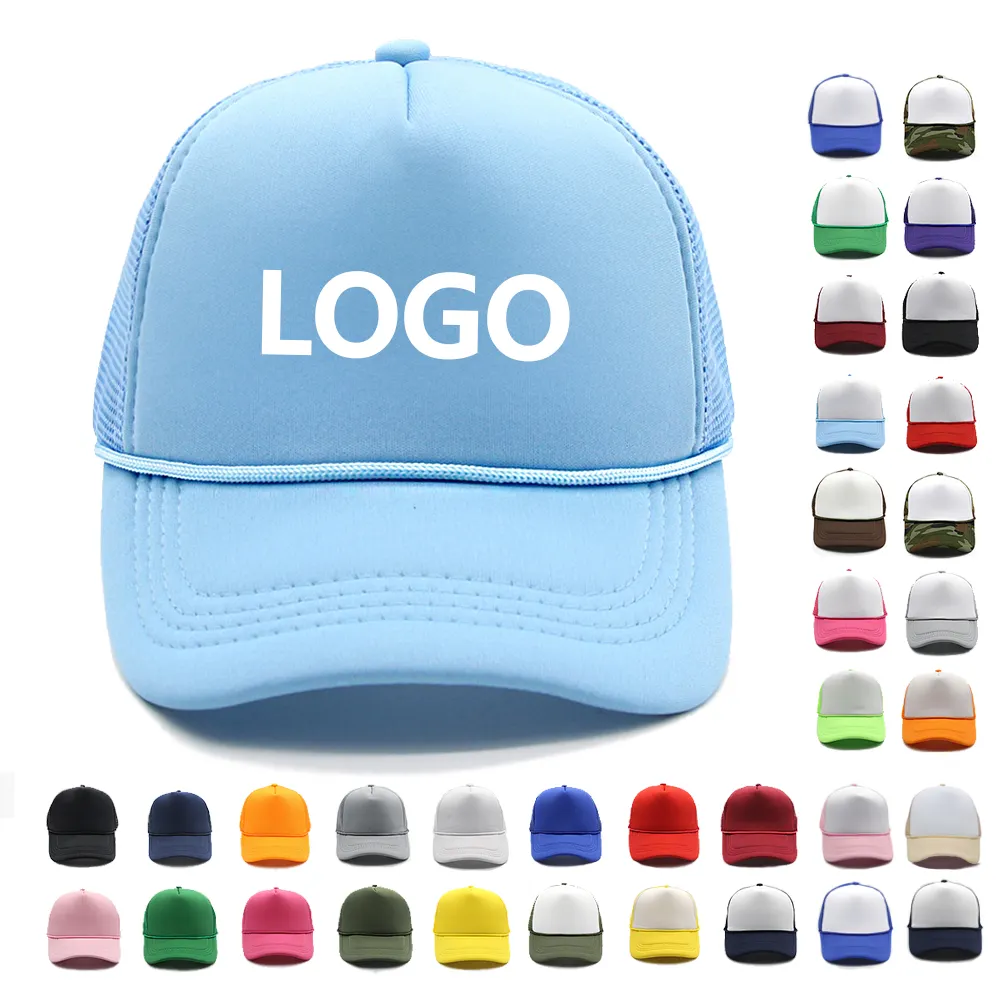 High Quality Custom Trucker Caps Plain Blank Foam Mesh Trucker Hat With Rope